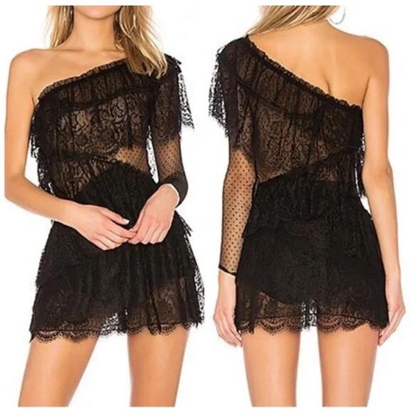 House of Harlow 1960 X Revolve Aries Dress size M Black Sheer Mini One shoulder - Picture 1 of 7